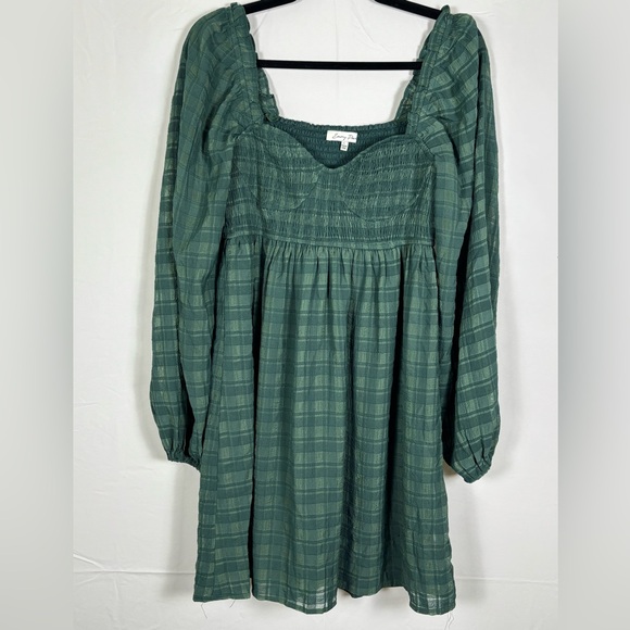 Emory Park Green Plaid Babydoll Mini Dress- L - Picture 8 of 12